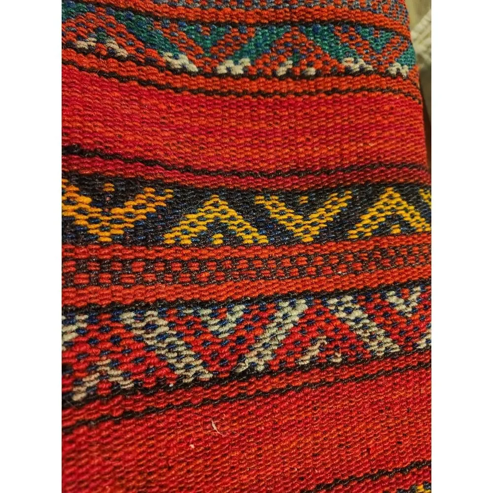 Antique Tribal Tent Band Fragment Wool 113x19 Sumac Weave Wall Tapestry / Runner